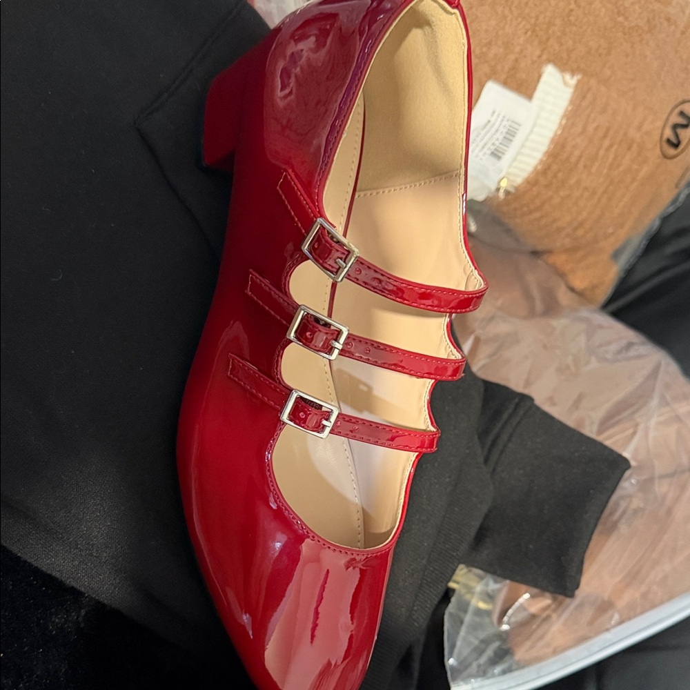 Chic Triple Strap Red Heels